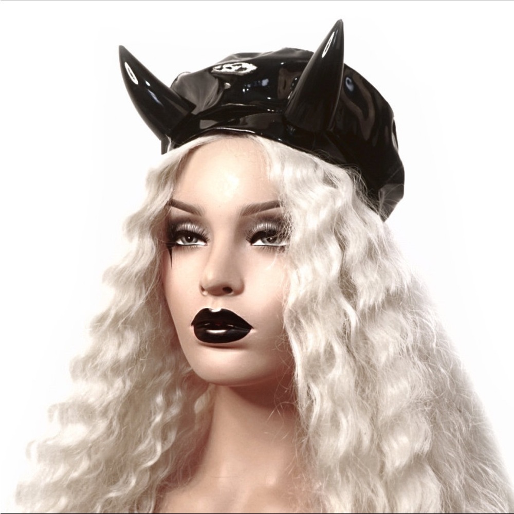 Devil horned vinyl beret